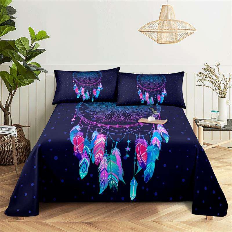Dream Catcher Digital Printed Sturdy Polyester Bed Sheet with Pillowcase Home Use Comfort Printed Sleep Bedding Kit Bed Sheet Large Bed Sheet