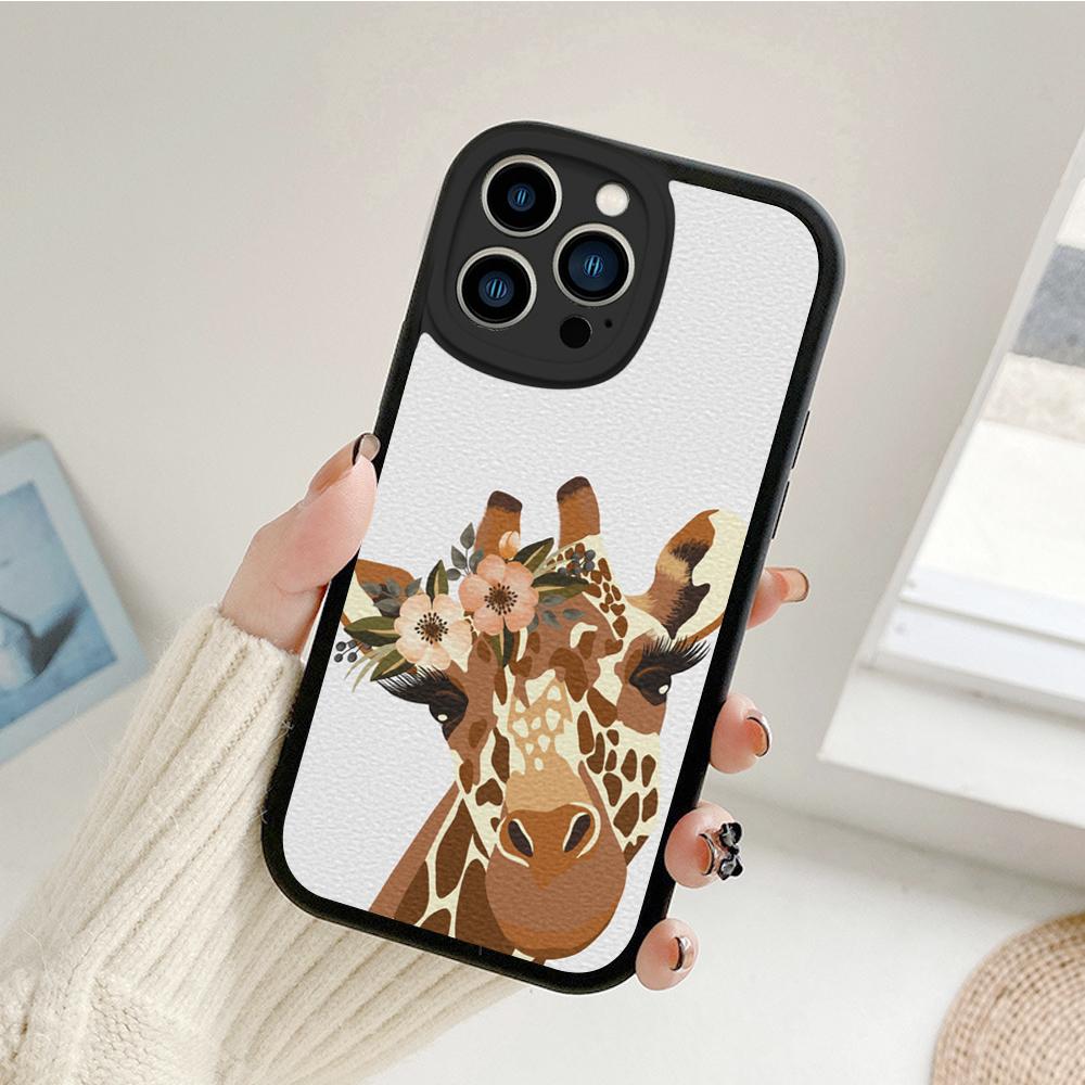 Watercolor Giraffe Painting Style Phone Case for Iphone 14 13 11 12 Pro MAX 13 MiNi 7 8 Plus X XS XR Lambskin Protective Covers