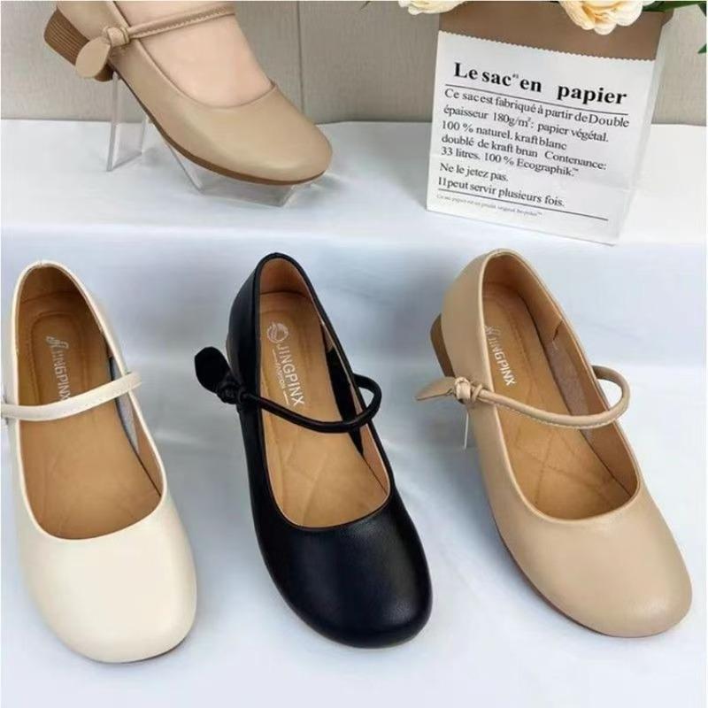 Spring and Autumn Soft Leather Soft-soled Single Shoes Women's Leather Shoes New Shoes Comfortable Jane Shoes Shallow Mouth Mary Jane Shoes