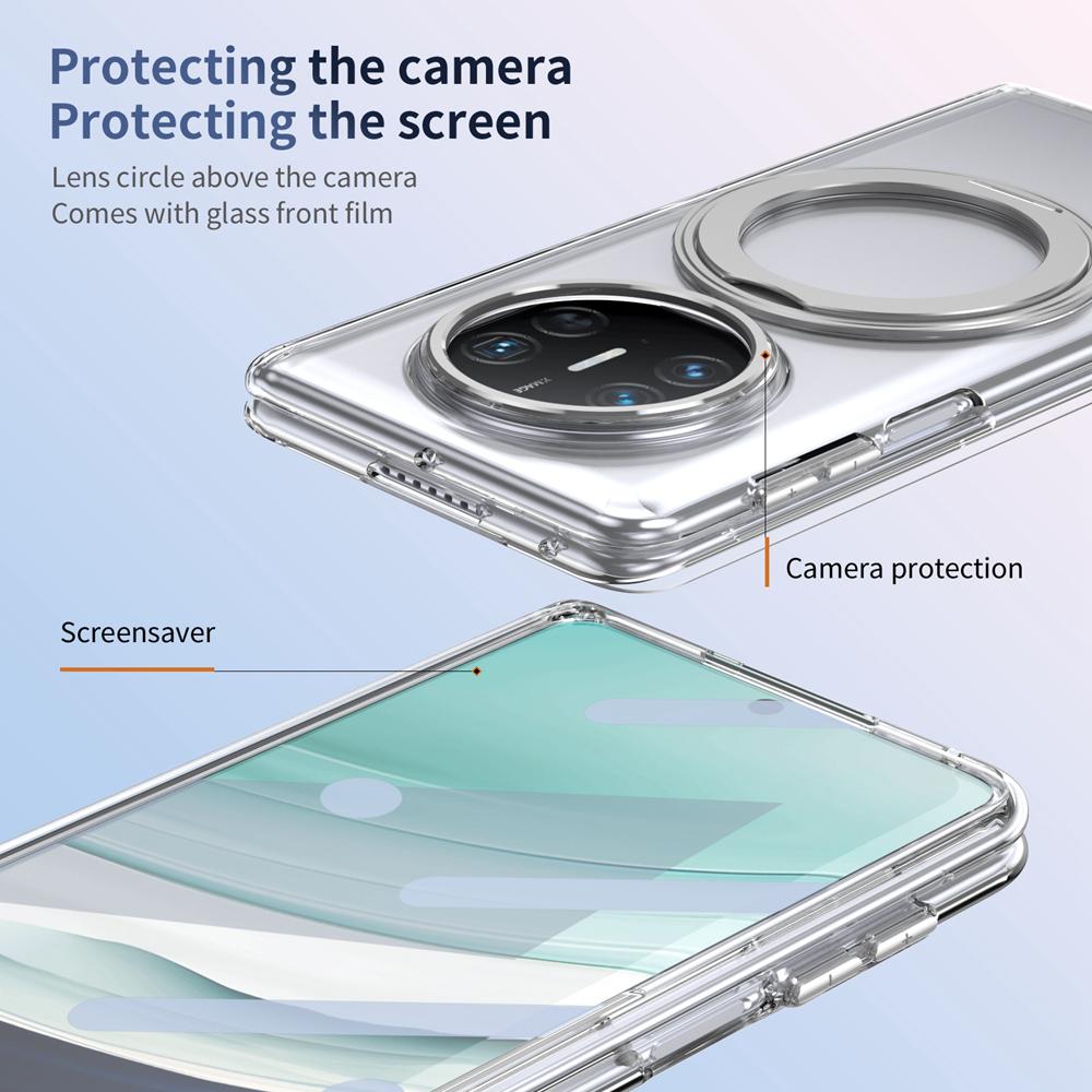 KEYSION 360° Rotating Magnetic Ring Stand Case for Huawei Mate X6 X5 X3 Transparent Hard PC Phone Cover with Screen Protector