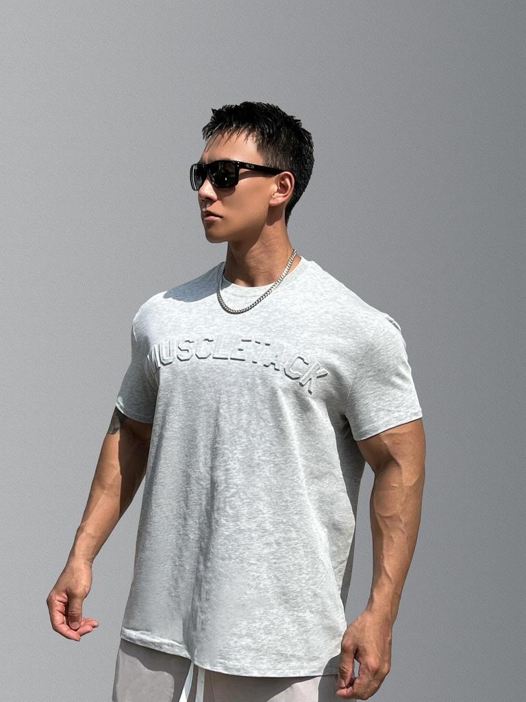 Herren Sport-T-Shirt mit geprägtem Stahlstempel und eng anliegenden Bündchen - Schweres Kurzarm-T-Shirt für Laufen, Fitness, Gewichtheben