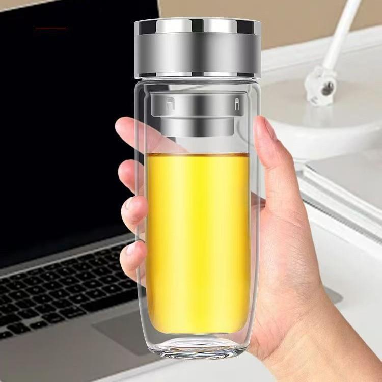 Custom Double-Layer Glass Tea Cup with Separator and Ring – Ideal Business Gift