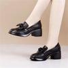 Soft Leather Single Shoes Women's Tide Spring and Autumn New One-pedal Thick Heel Round Head Bow Casual