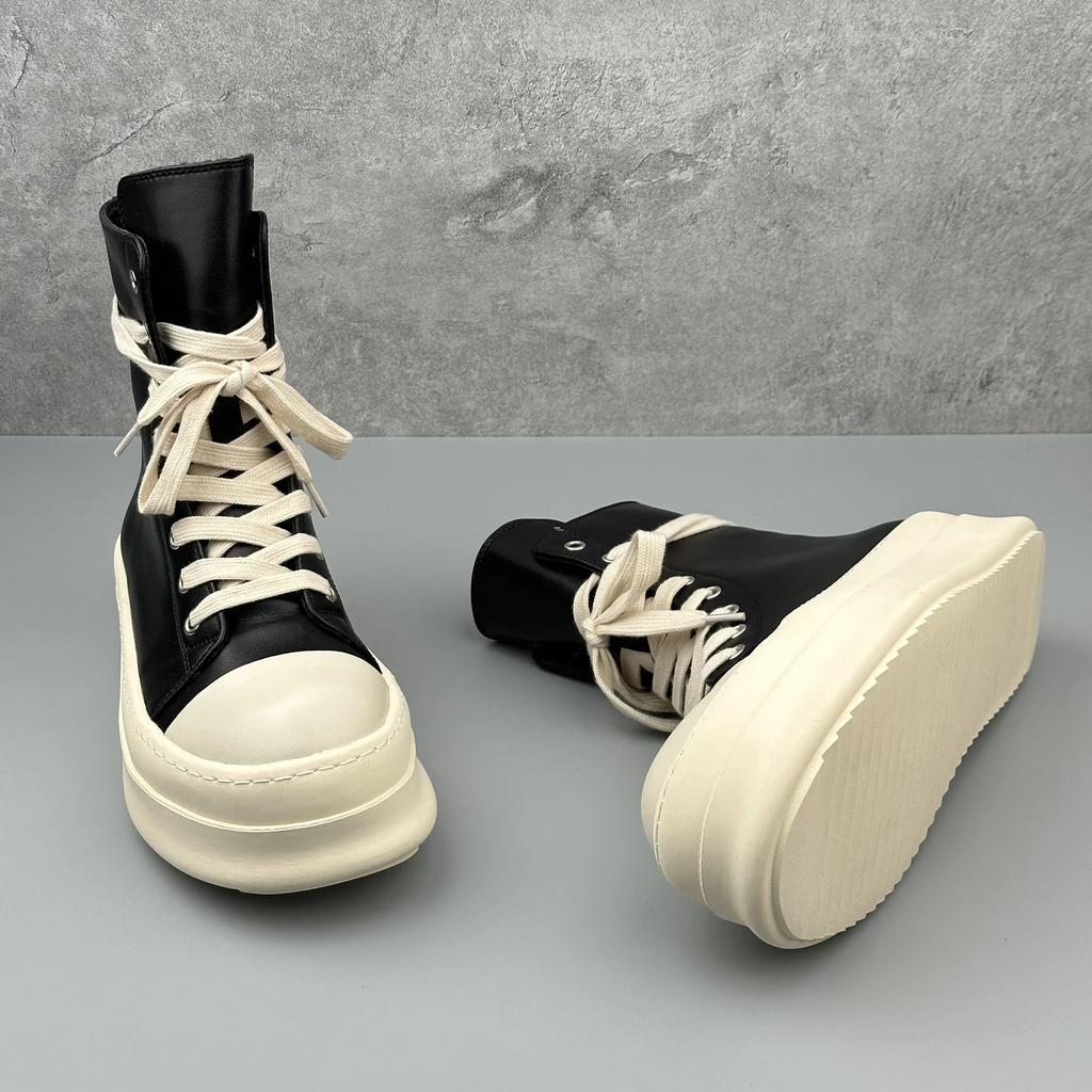 NEW 2025  Men Motorcycle Boots Platform Leather Luxury Trainers High Top Sneakers Lace Up Zip Autumn Black Designer Shoes