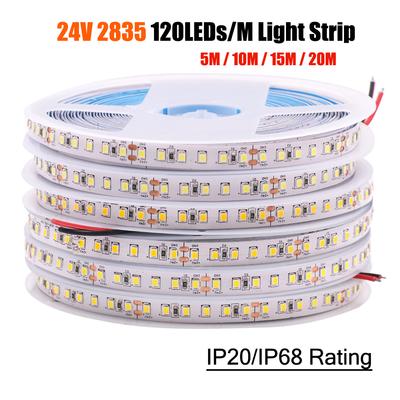 5M 10M 15M 20M 24V LED Strip Lights 2835 120LEDs/m IP20 Home Lamp Strip Warm/Natural/White IP68 Flexible Tape for Outdoor Garden