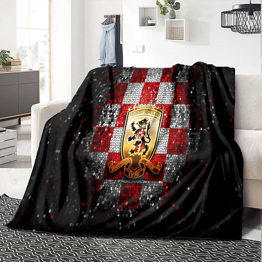 Football Club Middlesbrough Flannel Blanket, Soft Polyester, Modern Design, All-Season for Camping, Travel, Gifts for Holidays or Birthdays