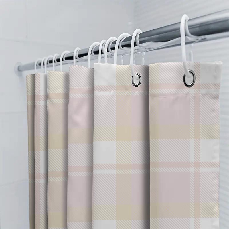 Plaid Bath Shower Curtain Waterproof Washable Home Decor For Bathtub Kids Bathroom 180X180Cm Pink Yellow White Checkered Print M