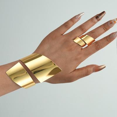 Irregular Geometric Wide-sided Ring, Bracelet Set, Fashionable Simple and High-end Jewelry Accessories