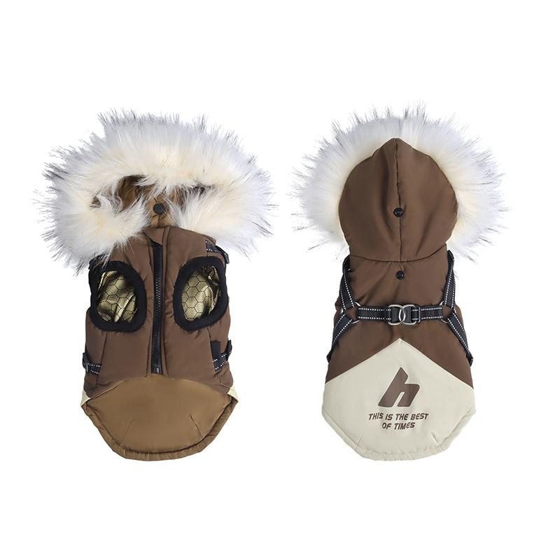 Autumn Winter Dog Down Cotton Jacket With Hooded Fur Collar Four Leg Protection Dog Windproof High Neck Jacket Dog Clothes