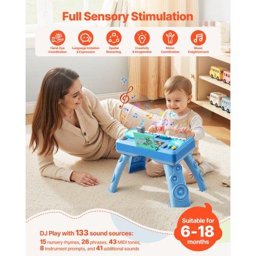 VEVOR Baby DJ Playset for Toddlers 1-3, Educational Musical Table Toys with 133 Sound Sources, Recording and LED DJ Turntable