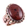 Natural Mahogany Obsidian Gemstone 925 Sterling Silver Two Tone Ring S.7.5 G0C73