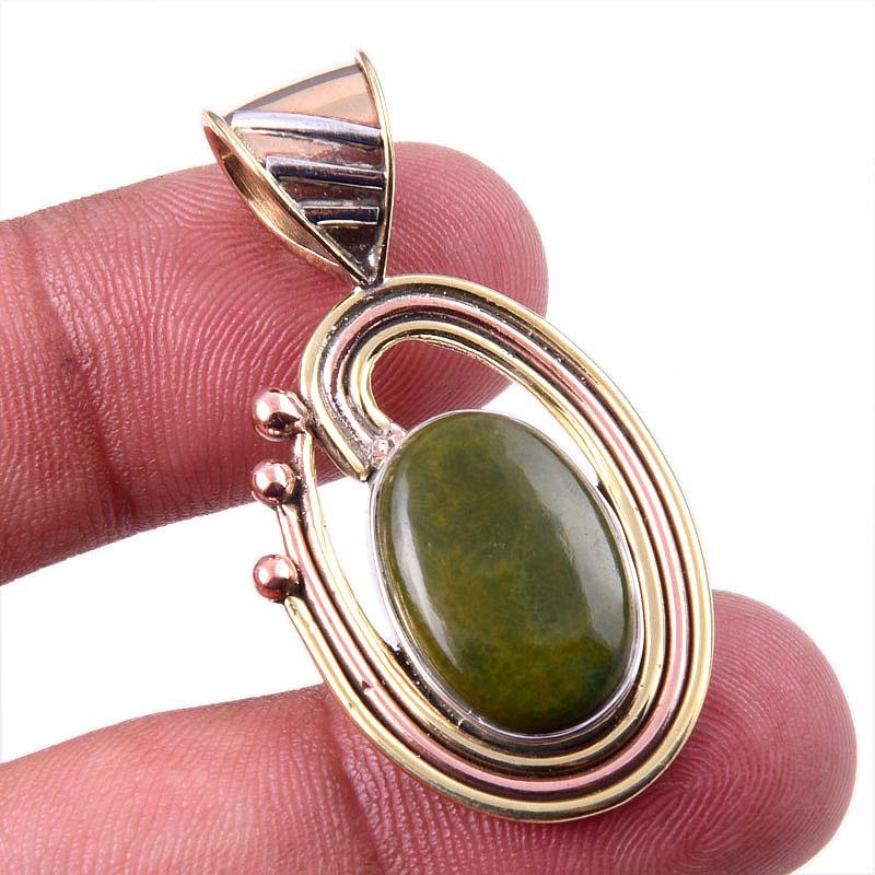 

Natural Ocean Jasper 925 Solid Sterling Silver TwoTone Gift Pendant 1.75 r2d31