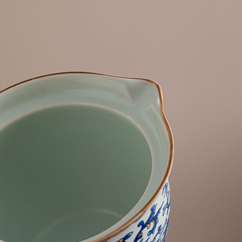 Ru Kiln Blue and White Blessed Three Talents Cover Bowl Retro Kung Fu Tea Set Household Ceramic Bubble Belt Not Hot Cup Travel Outdoor