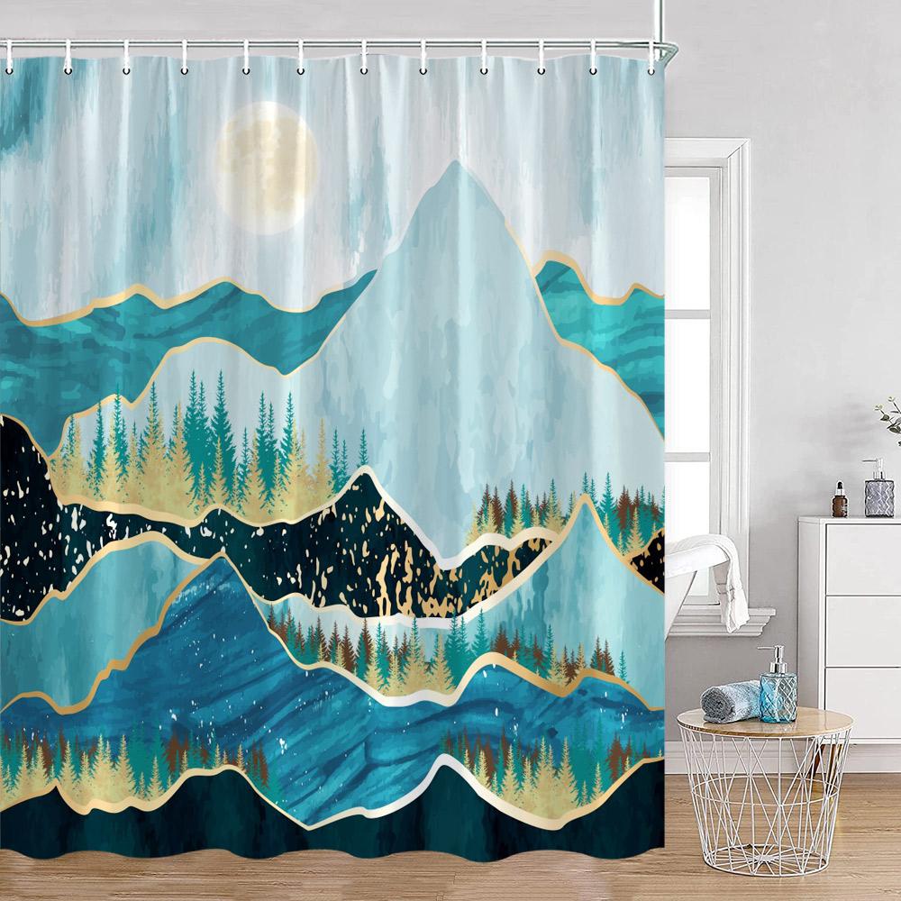 Abstrakta duschdraperier Nordisk mid-century-stil Badrumsdekorationer Modern minimalistisk badkarsgardin Polyester Badrumsdekor