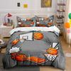3Pcs Basketball Bedding Set, Pop Art Basketball Hoop & Ball Print Duvet Cover + 2 Pillowcases, Sports Fan Decor