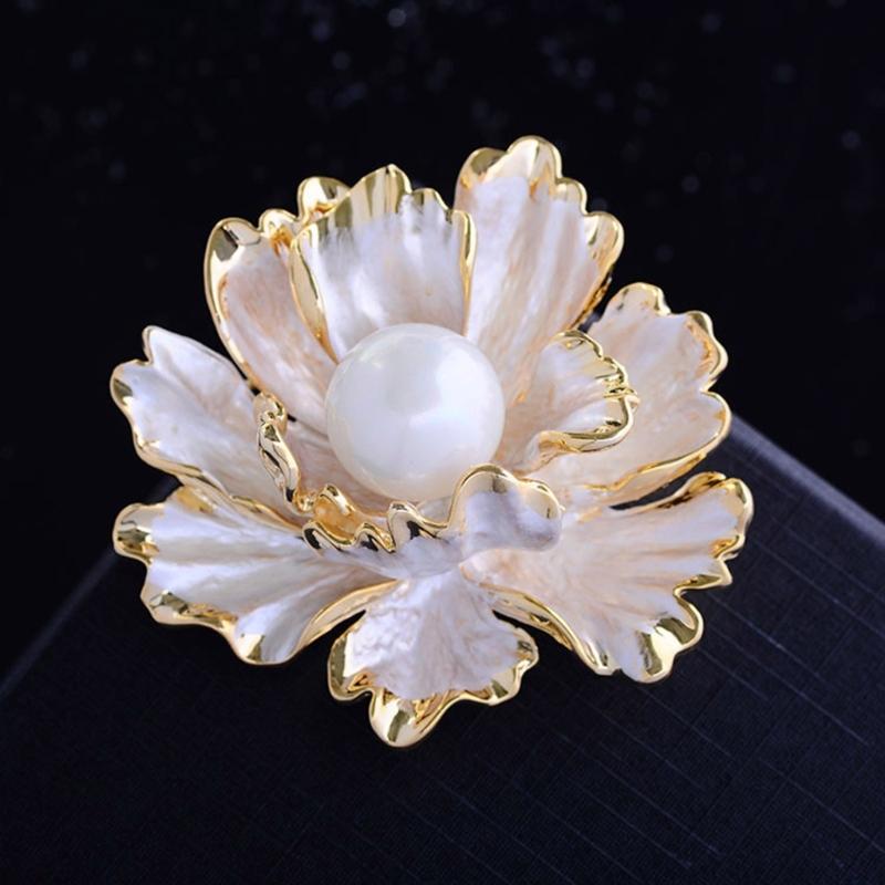 Peony Corsage Pin Brooch for Women Adorned with Rhinestones and Imitation Pearls Perfect for Wedding Party Office
