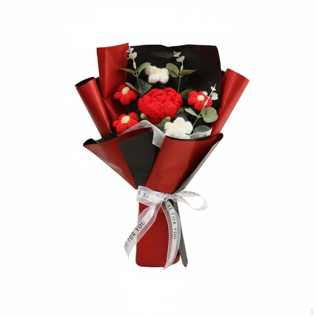 Crochet Flower Bouquet Knitted Yarn Flowers Never Wilts Handmade for Bride, Girlfriend,