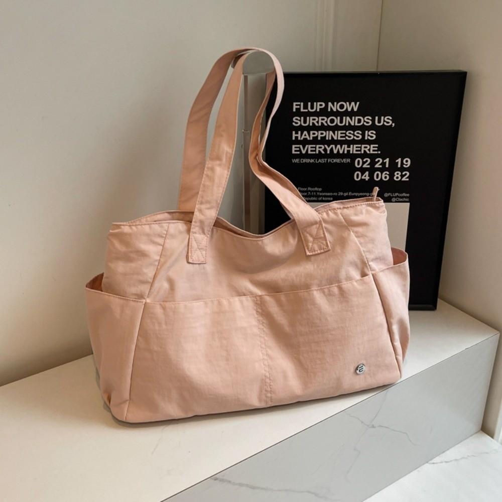 Solid Color Large Capacity Shoulder Bag Soft Material Commuting Handbag Casual Book Bags Shopping