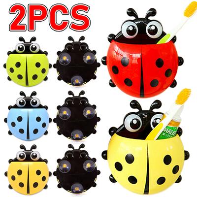1/2PCS Bathroom Cartoon Toothbrush Holder Cartoon Animal Ladybug Insect Toothpaste Wall Suction Holder Rack Bathroom Organizer