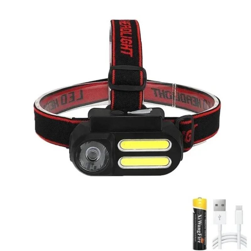 Mini Portable XPE+COB Headlamp USB Rechargeable Use 18650 Battery Headlight Outdoor Camping Fishing LED Head Flashlight