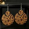 Bohemian Moon-Shaped Rose Patchwork Round Wood Earrings