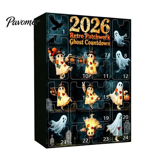 Seasonal Home Accents Halloween Advent Calendar, 24 Day Countdown Box with Mini Country Style Party Decor Ghost Figures, Rustic Farmhouse for