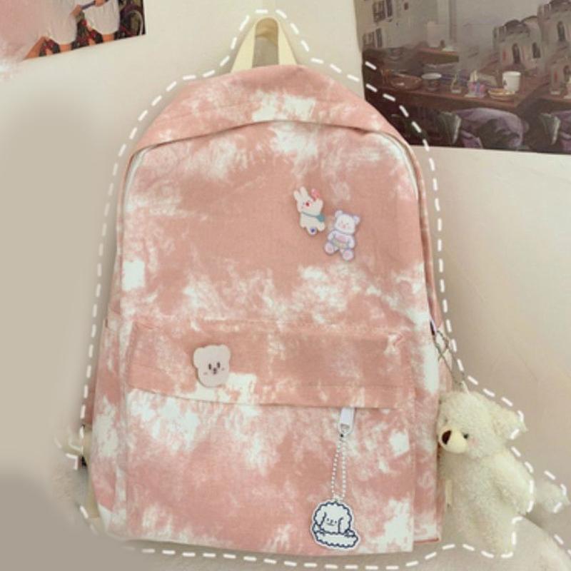 

Холщовый Ретро Тай-Дай Женский Школьный Двойной Рюкзак Женский Однотонный Рюкзак для Девочки-Подростка розовый