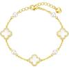 [Ningnvshi] Women's Pearl Bracelet, Four Leaf Clover Bracelet, 18K, Red Agate, Pearl Inlaid, Zirc...
