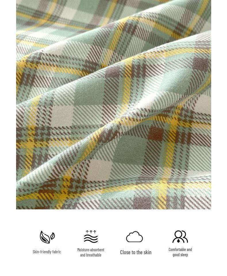 Brushed Cotton Plaid Bedding Set - Includes Duvet Cover, Bed Sheet, and Pillowcase