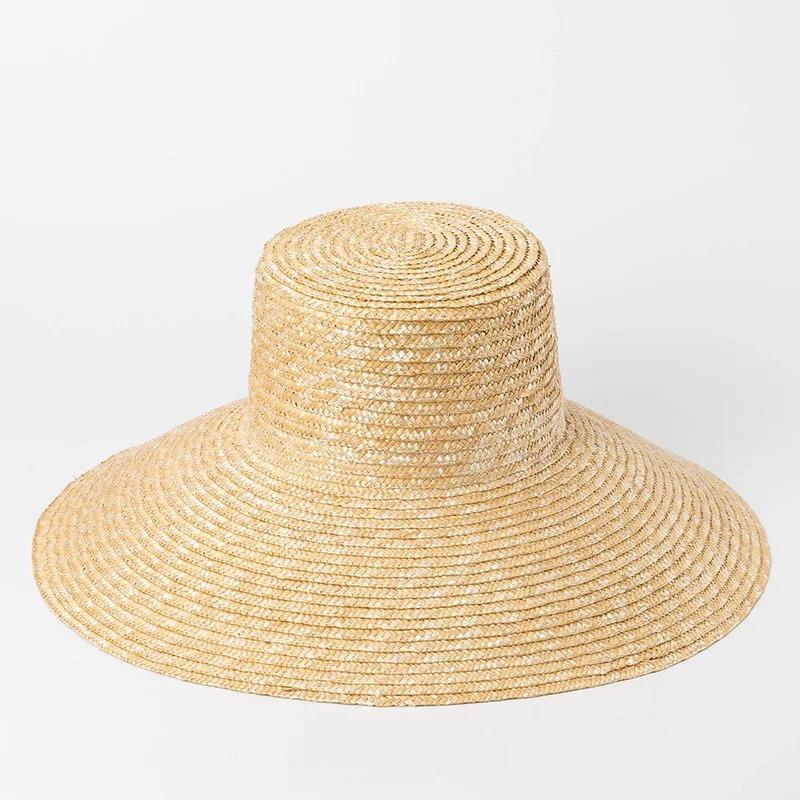

New Wide Brim Beach Hats with Neck Tie for Women Large UV Protection Sun Hats Summer Big Brim Wheat Straw Hats sale 15Cm brim синій