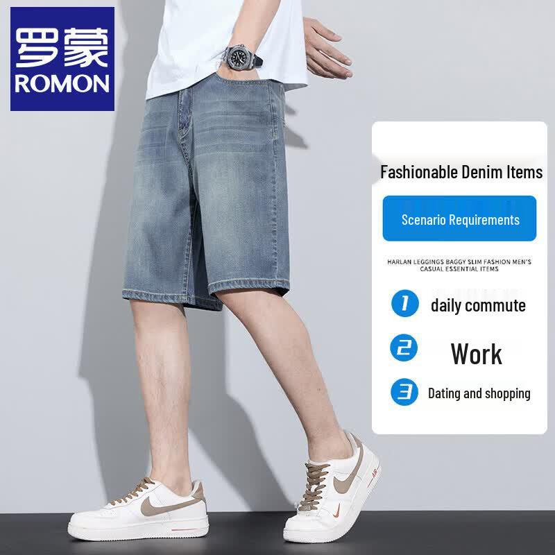 Romon Men s Summer Tencel Denim Straight-Leg Shorts 29