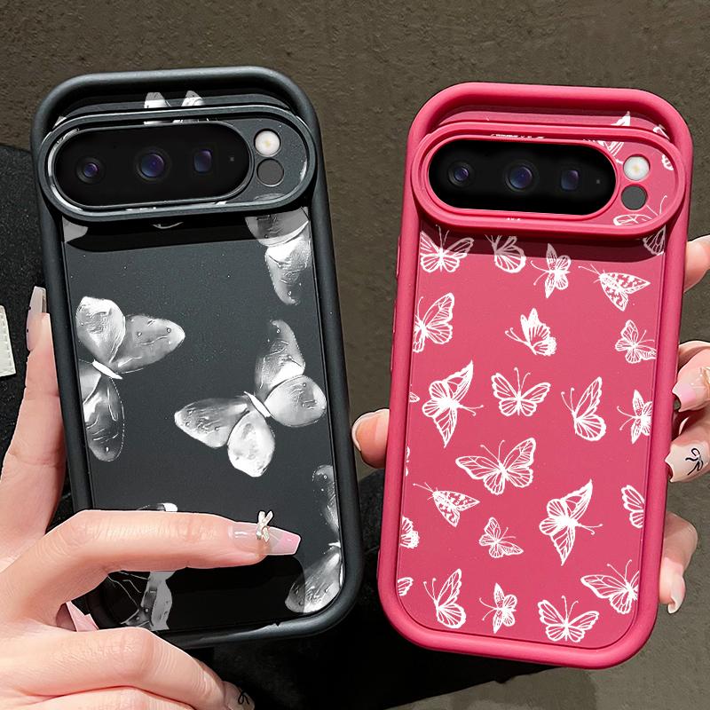 For Google Pixel 9 8 Pro Xl 8a Shockproof Line Butterfly Pattern Silicone Soft Lens Protection Solid Color Anti-Fall Matte Phone Case Cover