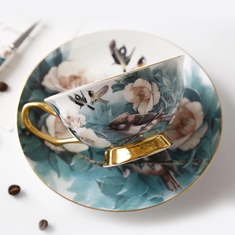 Coffee cups and sauce sets English porcelain tea service Ceramic cup Travel with spoon Retro cup