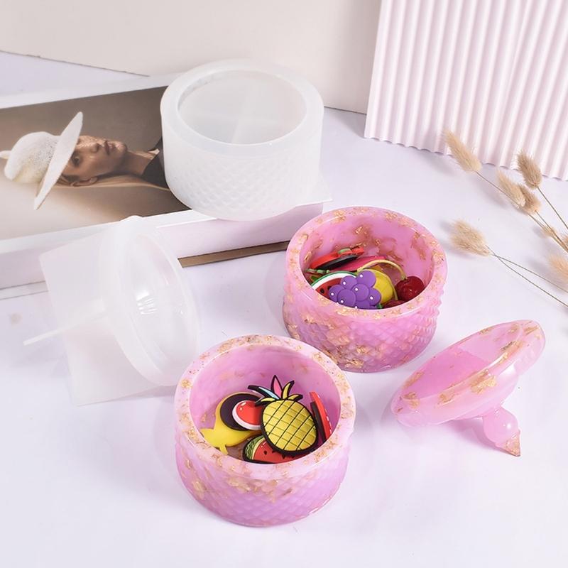 Resin Jar Silicone Molds with Lid Rhombic Striped Jewelry Box Silicone Molds for Candle Cup Jewelry Box Home Decoration