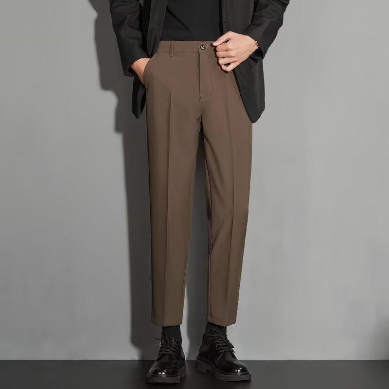 Men's Slim Straight Anti-Wrinkle Business Casual Black Nine-Point Suit Trousers