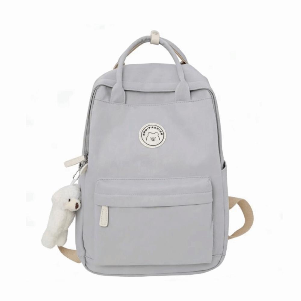 

Nylon Academy Girl s School Bag Solid Plush Pendant Teens Rucksack Camping Sports Grey