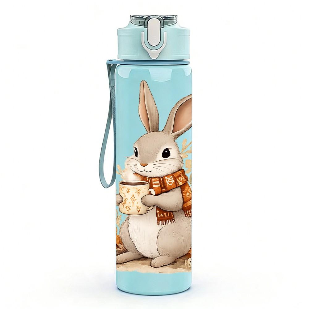 1PC Cute Easter Bunny Animal Print 750ml Color Plastic Sports Water Bottle Leakproof Flip Straw Lid Suitable for Sports Office Home Use