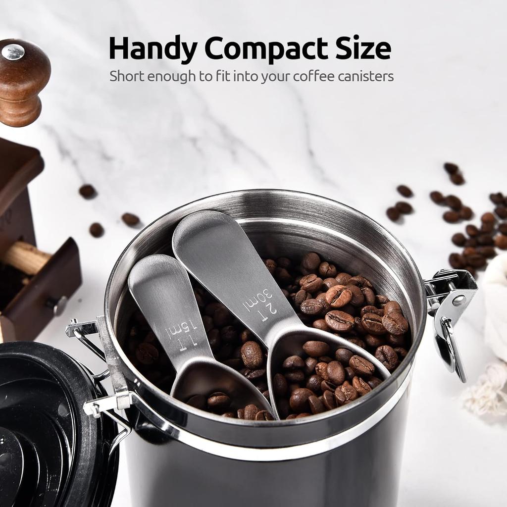 Coffee Scoop - 304 Stainless Steel Metal Measuring Spoon with Short Handle for Ground Coffee, Beans, Powder, Espresso (15ml/30ml)