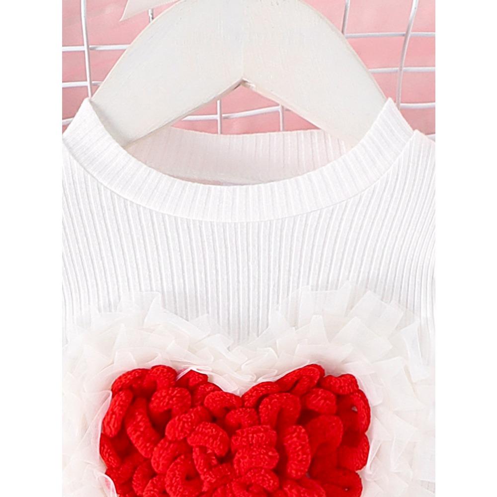 Children's Sweet Suit Spring and Autumn Girls Bubble Sleeve Love Top + Bow Skirt 2pcs Kids 6M-3Y Clothing