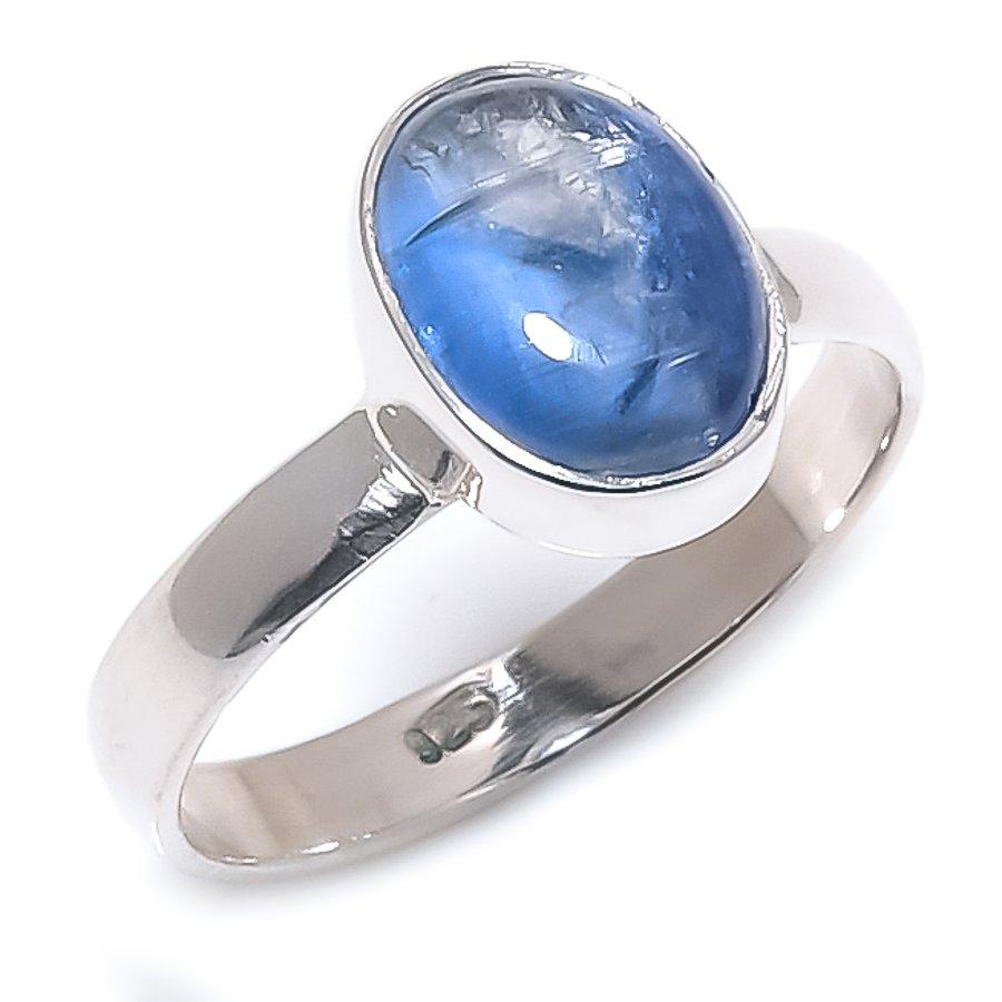 Natural Blue Kyanite Gemstone Handmade 925 Solid Silver Jewelry Ring Size 8 q4S74