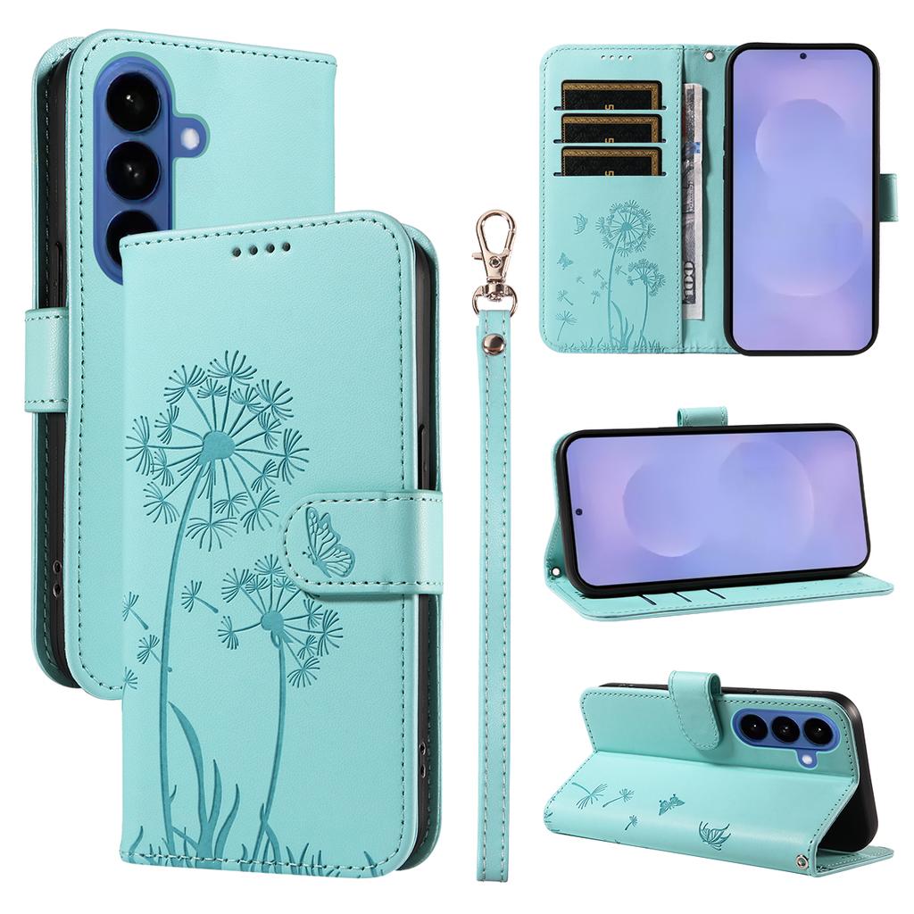 For Samsung Galaxy S26+ Leather Wallet Case with Strap Dandelion Imprint Phone Stand Cover