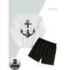 Crew Neck Long Sleeve Sweatshirt and Shorts Men's Polyester 2 Piece Set Soft Lightweight