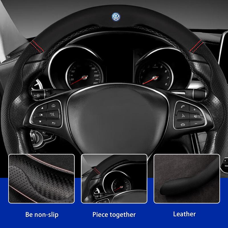 ear1 Car Leather/Carbon Fiber Pattern U-shaped Steering Wheel Cover For VW Scirocco Jetta Beetle Golf Passat Polo Tiguan Sharan
