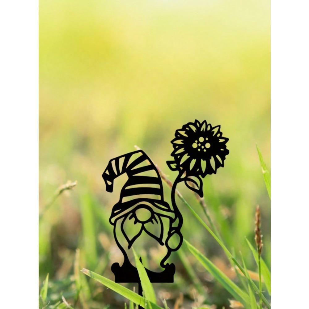 Vintage Iron Garden Gnome Statue with Spike Weather-Resistant Patio Lawn Decor Easy Installation Quality Metal Yard Ornament
