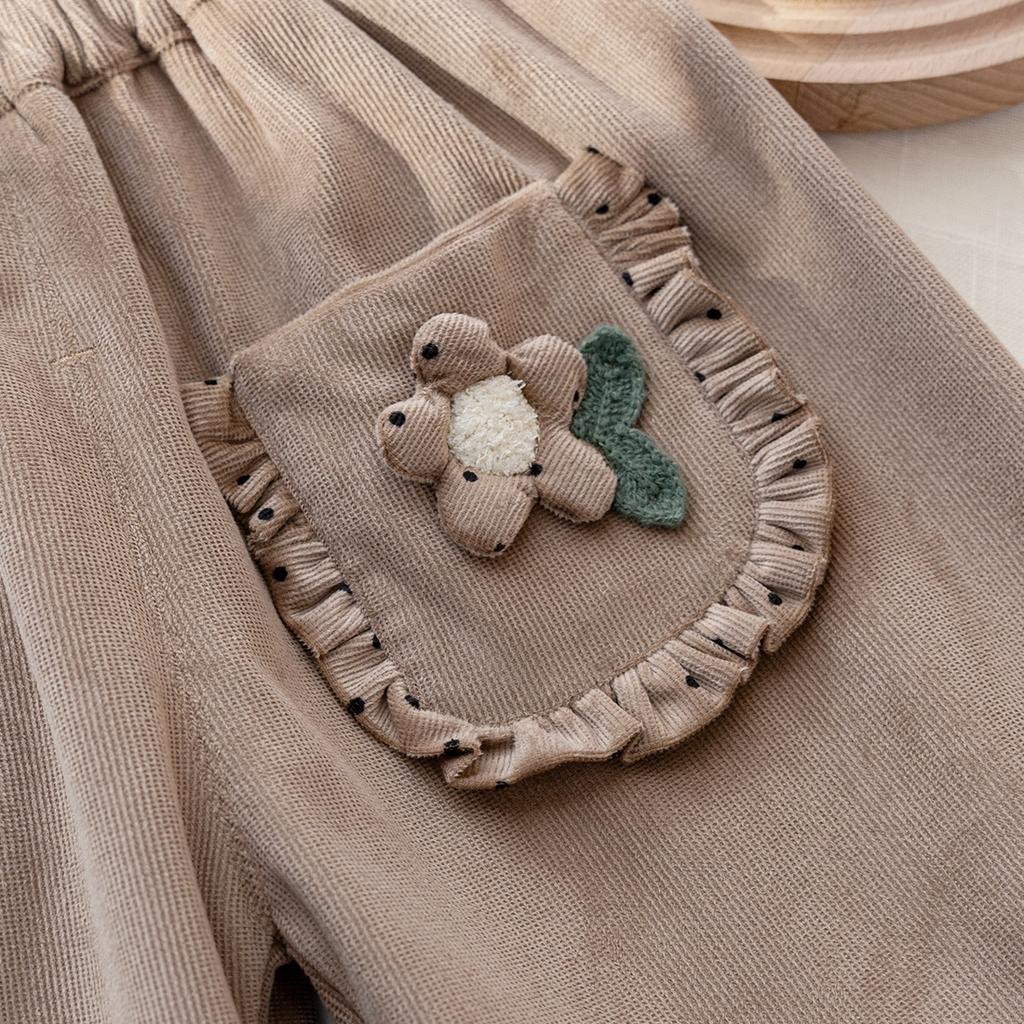 Girls' Autumn Casual Pants Three-dimensional Flower Korean Lace Leg Tied Pants Baby Spring and Autumn Versatile Pants
