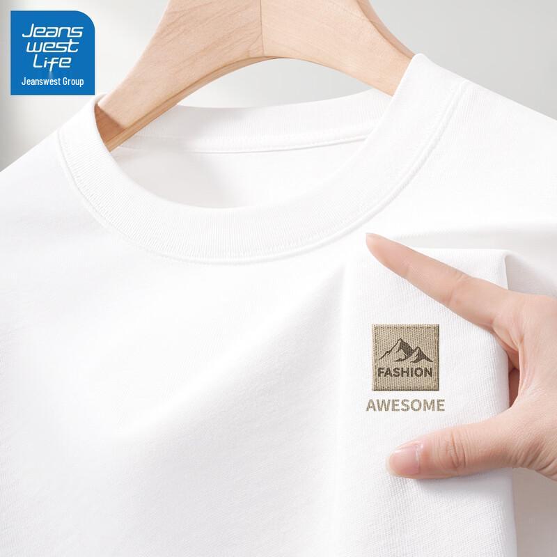 JEANSWEST LIFE Men's 2025 Summer Round Neck Heavyweight Cotton T-Shirt