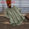 Ice Silk Blouse With Ruffle Sleeve For Casual Wear In Spring