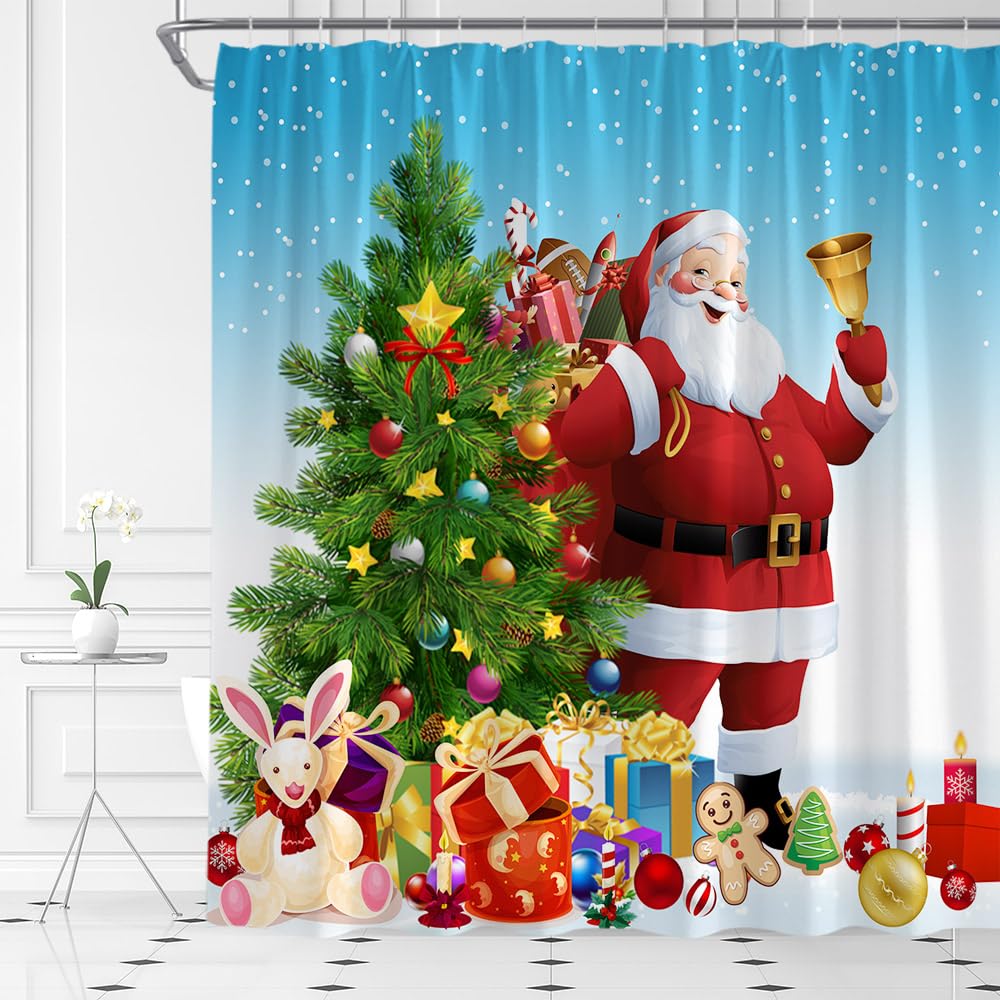 Christmas Santa Claus Shower Curtain Merry Christmas Shower Curtain Washable Fabric Shower Curtain Funny Winter Bathroom Decor