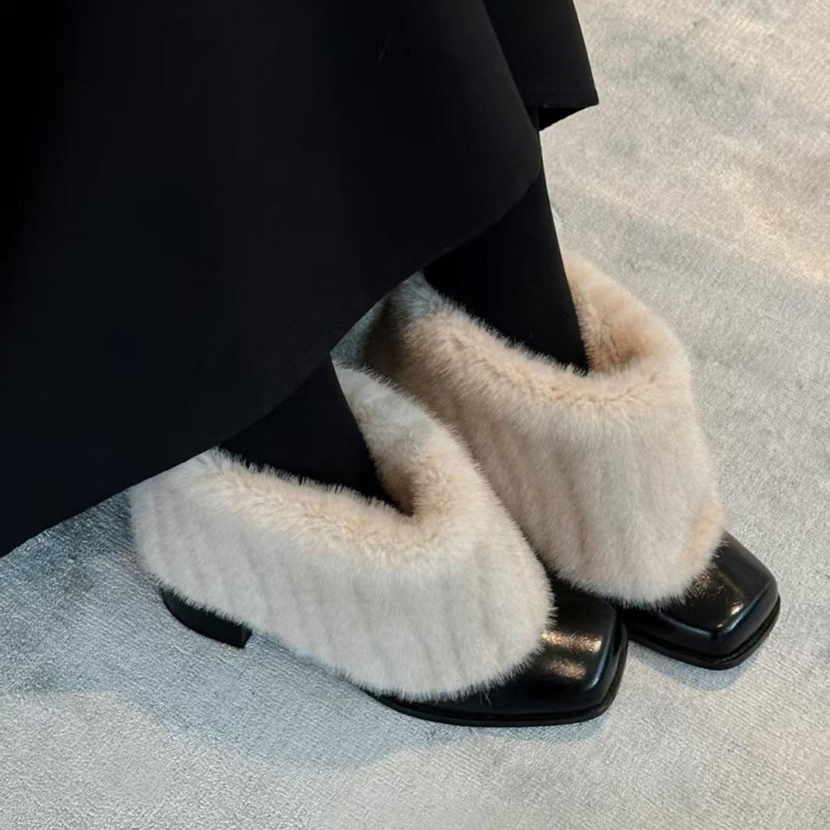 

Cowhide version~ Korean thick-heeled fluffy boots winter velvet snow boots high-heeled short boots women s new thermal cotton boots 39