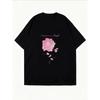 White Oversized T Shirt With Pink Rose And Text Print For Casual Wear